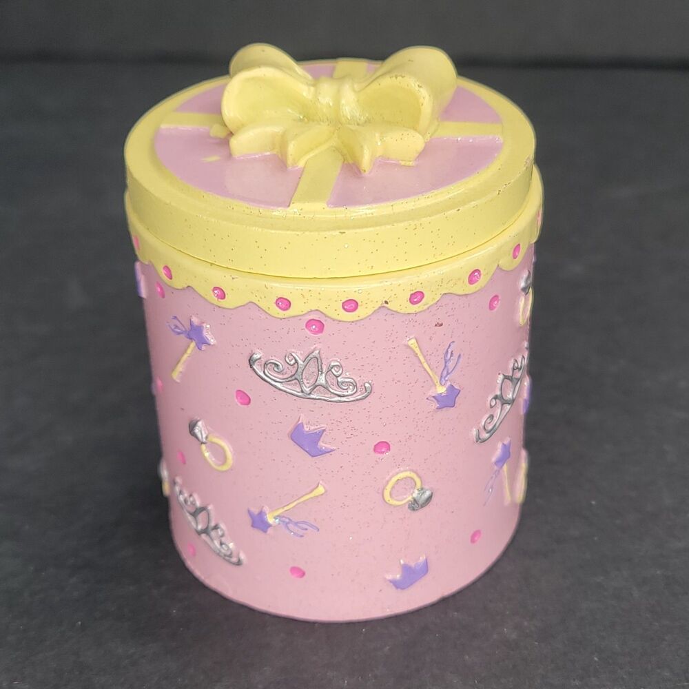 Vtg 2004 Claires Princess Reversible Resin Trinket Box Y2K Pink Bow 2-in-1